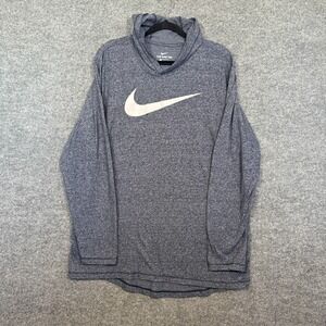 Nike Shirt Mens XL Blue Lightweight Hooded Long Sleeve Tshirt Center Swoosh Soft